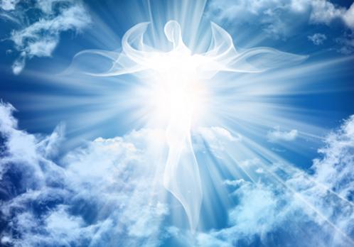 Rendering the suggests an angel against a sky backdrop