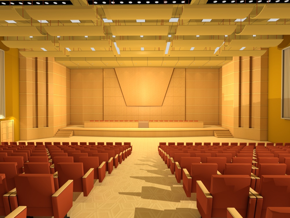 Computer rendering of an empty auditorium