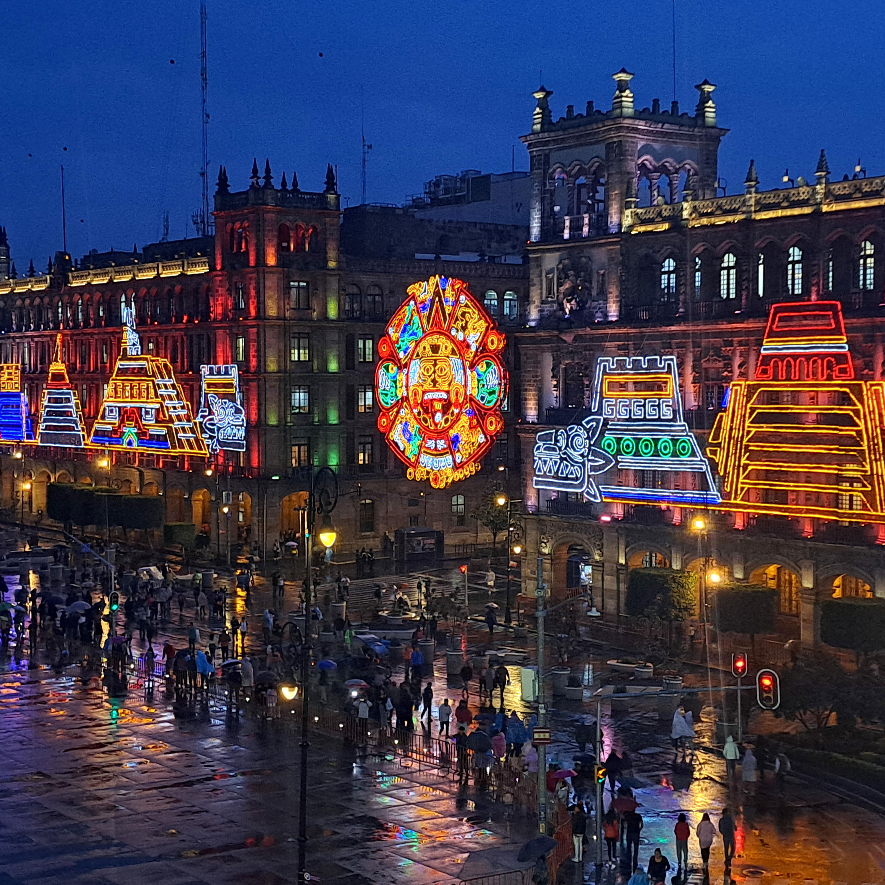 Mexico City, Mexico - September 6, 2023: Illuminated by the Cry of Independence in the Plaza de la Constitucion Zocalo of the Historic Center
