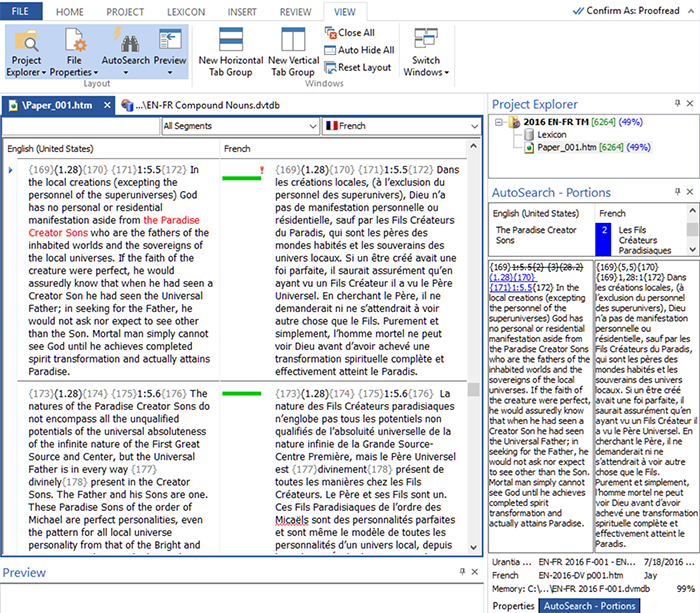 Capture d’écran du programme de traduction du logiciel Déjà Vu