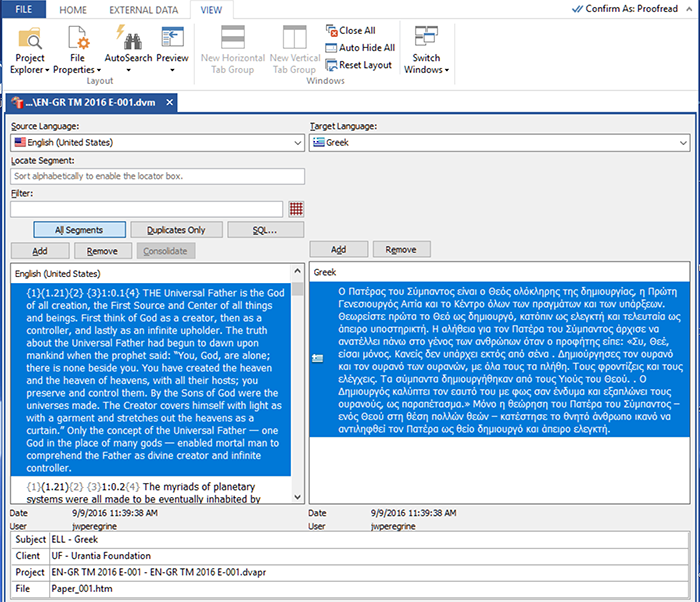 Capture d’écran du programme de traduction du logiciel Déjà Vu