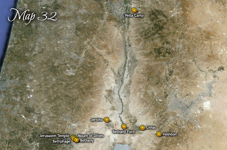 Desmantelamiento del campamento de Pella, viaje a Perea y al templo de Jerusalén